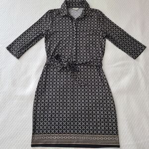 Max Studio Geometric Dress 3/4 Sleeve Belt Waist Size S